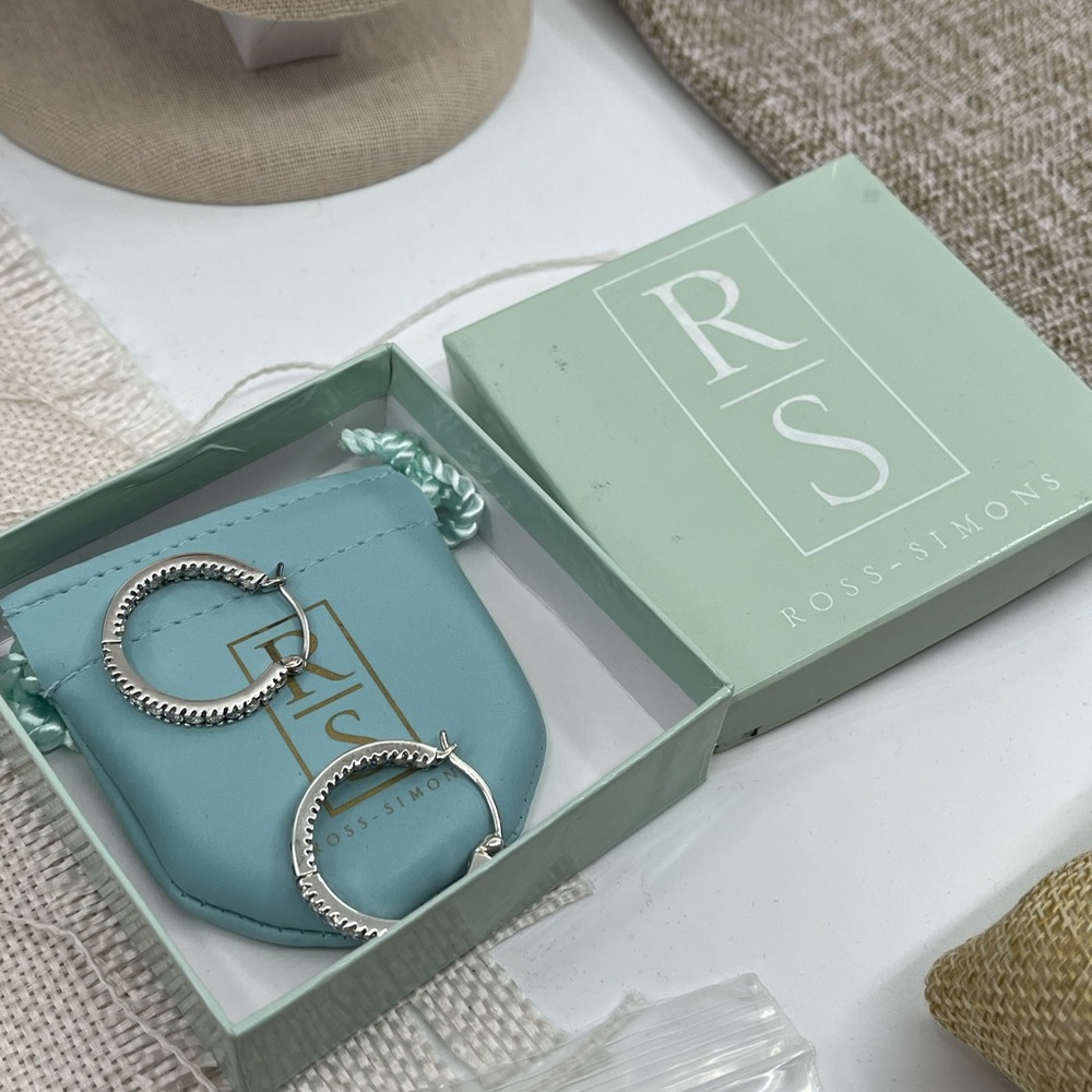 Vintage Ross-Simons Sterling Silver Hoop Earrings with CZ – Snapbar In & Out - Picture 8 of 17